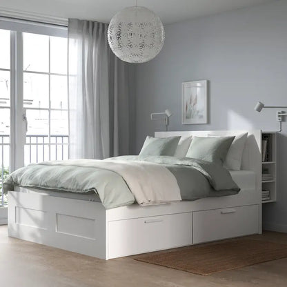 IKEA BRIMNES King Bed Frame with Storage & Headboard | White, 180x200 cm - used 7 months