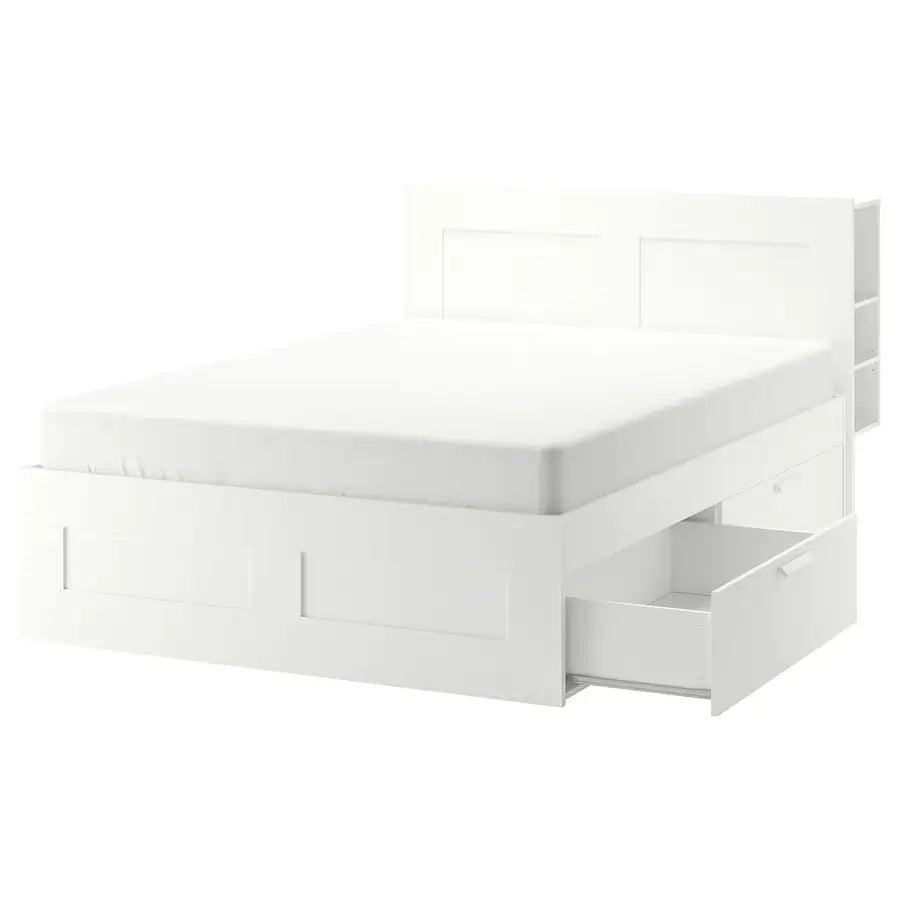 IKEA BRIMNES King Bed Frame with Storage & Headboard | White, 180x200 cm - used 7 months
