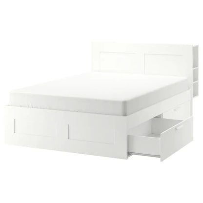 IKEA BRIMNES King Bed Frame with Storage & Headboard | White, 180x200 cm - used 7 months