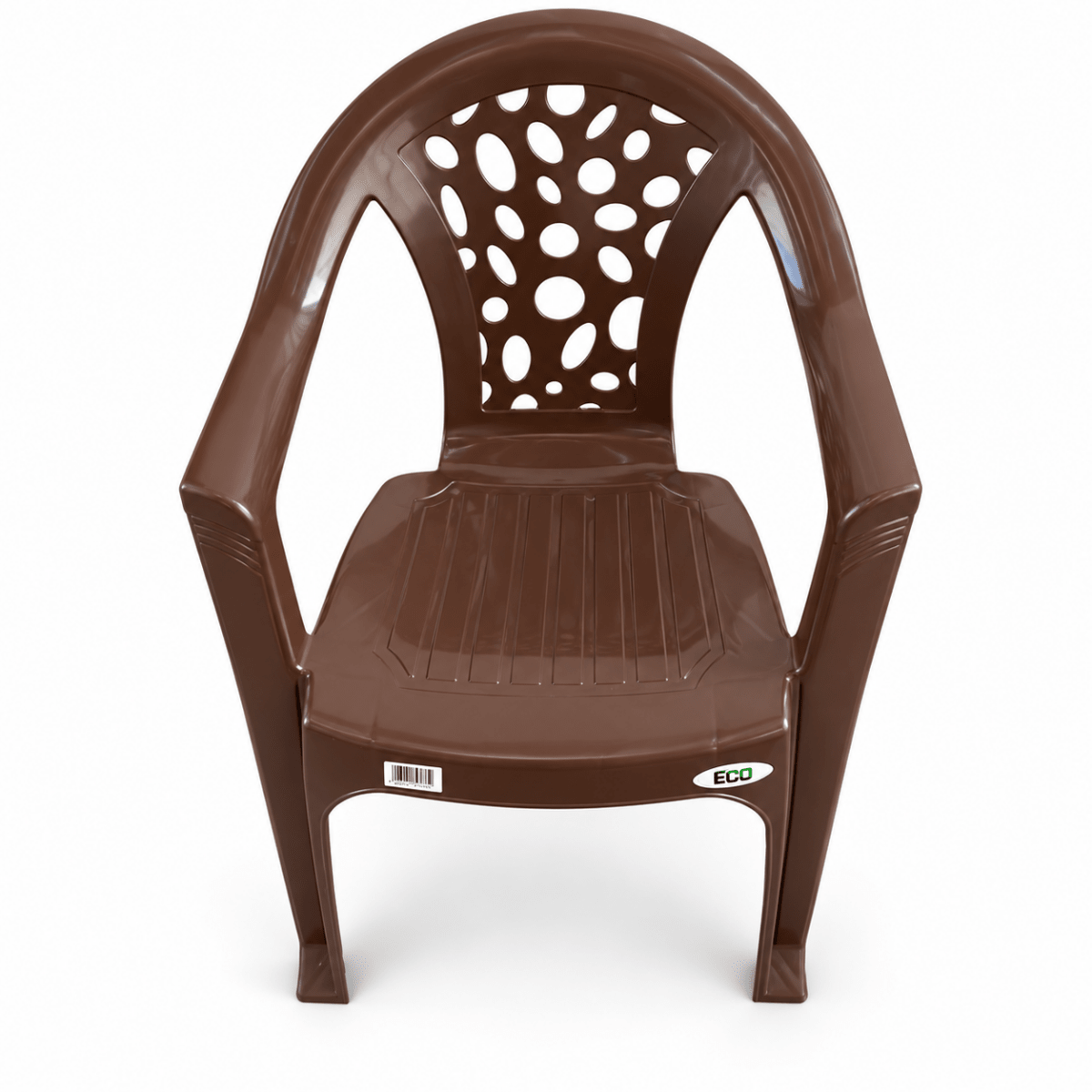 Brown Plastic Armchair with Armrests & Decorative Perforated Backrest - Al Thahani Furniture
