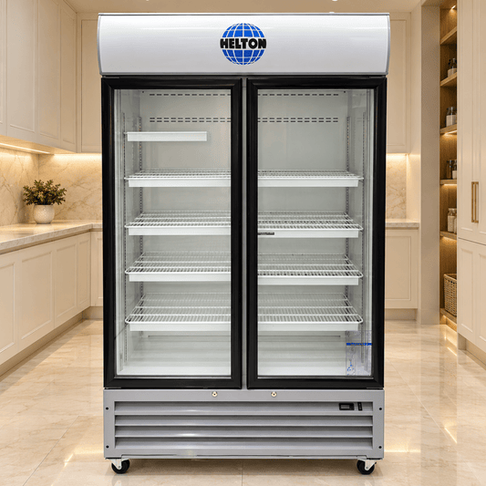 Celsius TSB2CF27 900L Double-Door Commercial Display Chiller – Silver – HELTON Branded - Al Thahani Furniture