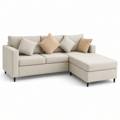 Chaise Corner Sofa | Oatmeal/Cream Linen Fabric, 3-Seater - used 5 months - Al Thahani Furniture