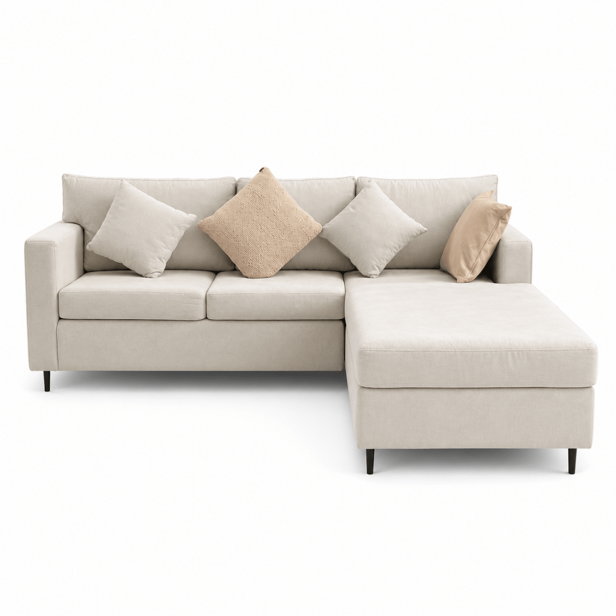 Chaise Corner Sofa | Oatmeal/Cream Linen Fabric, 3-Seater - used 5 months - Al Thahani Furniture