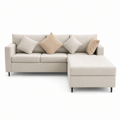Chaise Corner Sofa | Oatmeal/Cream Linen Fabric, 3-Seater - used 5 months - Al Thahani Furniture