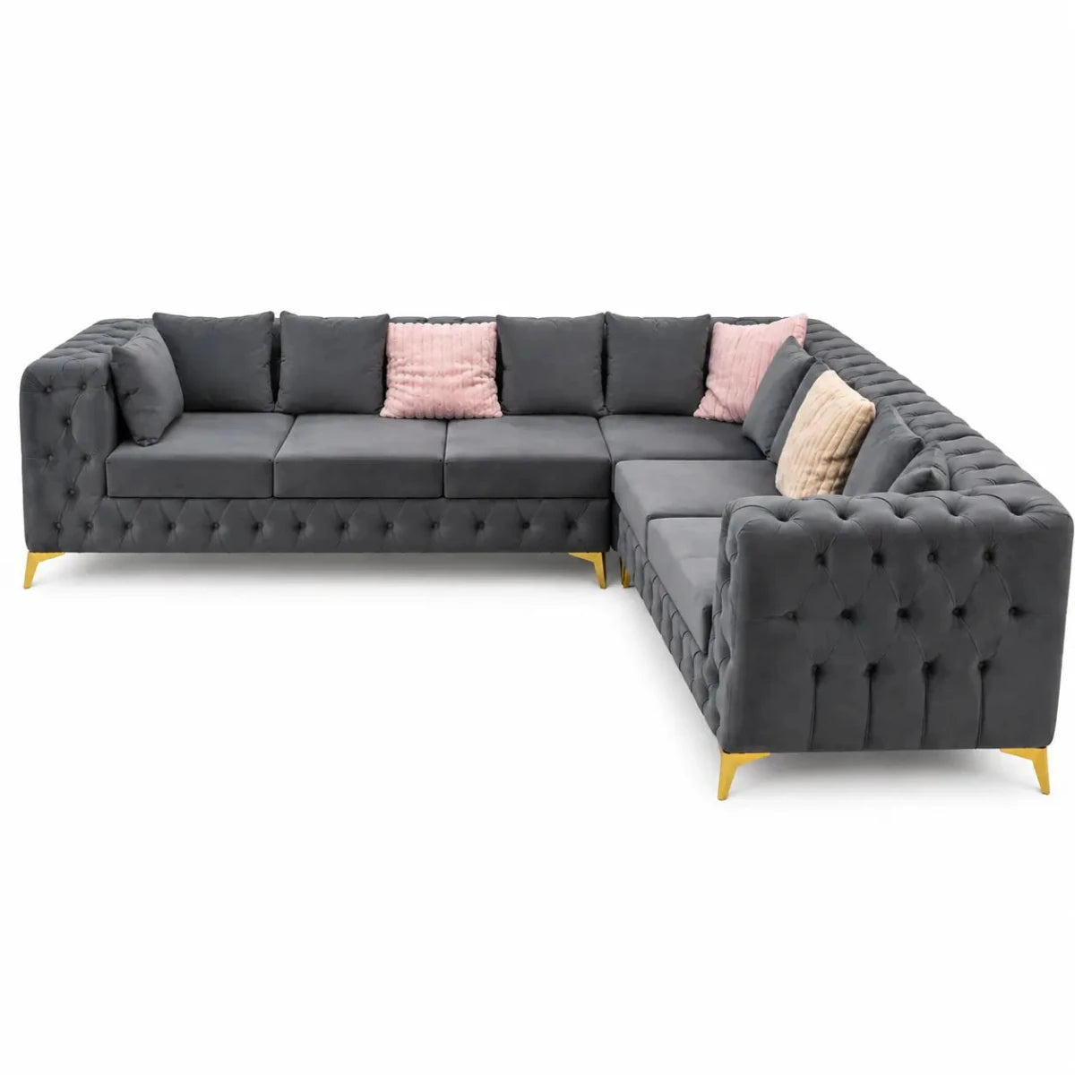 Chesterfield - Style L - Shaped Velvet Sectional Sofa - used 5 months - Al Thahani Furniture