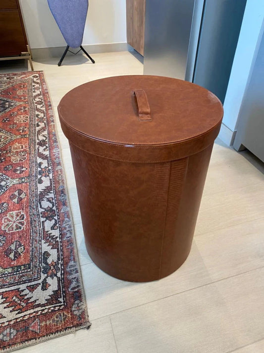 Christopher Laundry Hamper | Brown Cylindrical Storage Basket - althahanifurniture