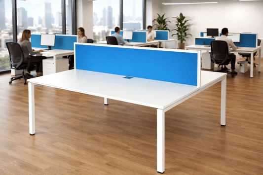 Citi System 2 - Person Workstation – Back - to - Back Design with Blue Privacy Screen - althahanifurniture