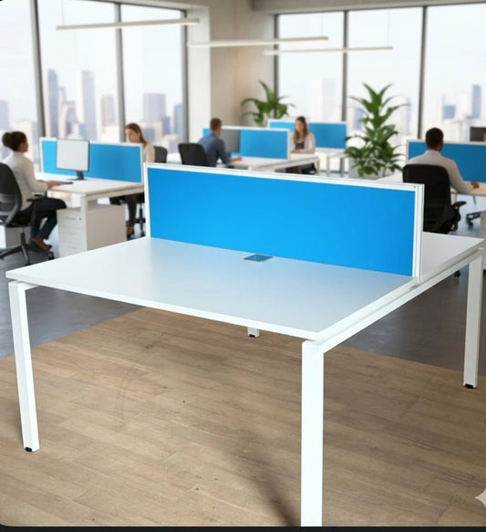 Citi System 2 - Person Workstation | Back - to - Back with Blue Privacy Screen - althahanifurniture