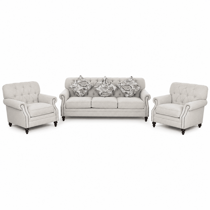 Classic 5-Seater 3+1+1 Tufted Fabric Sofa Set – Beige - Al Thahani Furniture