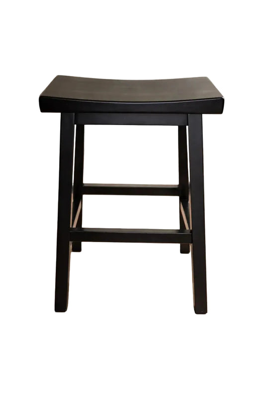 Classic Saddle - Seat Bar Stool – Solid Wood, Black Finish - althahanifurniture