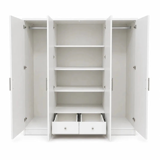 Classical 4-Door Wardrobe | White, Arched Panel Design - used 7 months - Al Thahani Furniture