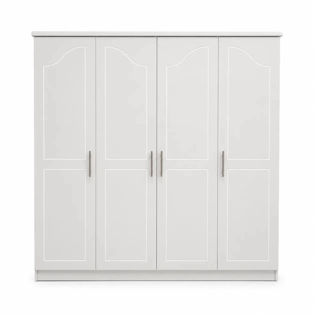 Classical 4-Door Wardrobe | White, Arched Panel Design - used 7 months - Al Thahani Furniture