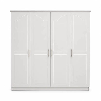 Classical 4-Door Wardrobe | White, Arched Panel Design - used 7 months - Al Thahani Furniture