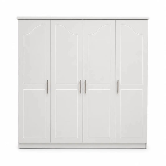 Classical 4-Door Wardrobe | White, Arched Panel Design - used 7 months - Al Thahani Furniture