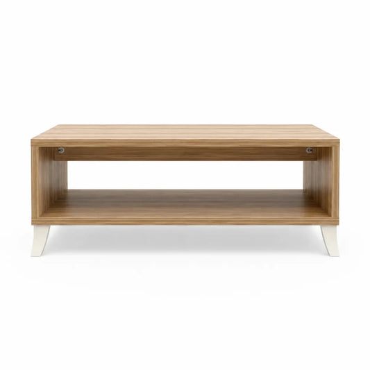 Coffee Table | Pine Brown & Off-White, Open Shelf - used 4 months - Al Thahani Furniture