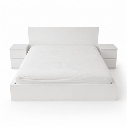Complete King Bedroom Set with IKEA Mattress, Storage Drawers, Bedside Tables, Dressing Table & Stool | White, 180x200 cm - Al Thahani Furniture