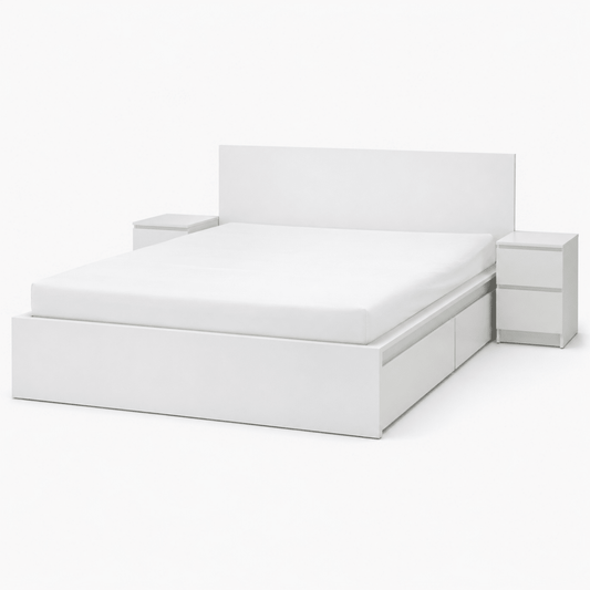 Complete King Bedroom Set with IKEA Mattress, Storage Drawers, Bedside Tables, Dressing Table & Stool | White, 180x200 cm - Al Thahani Furniture