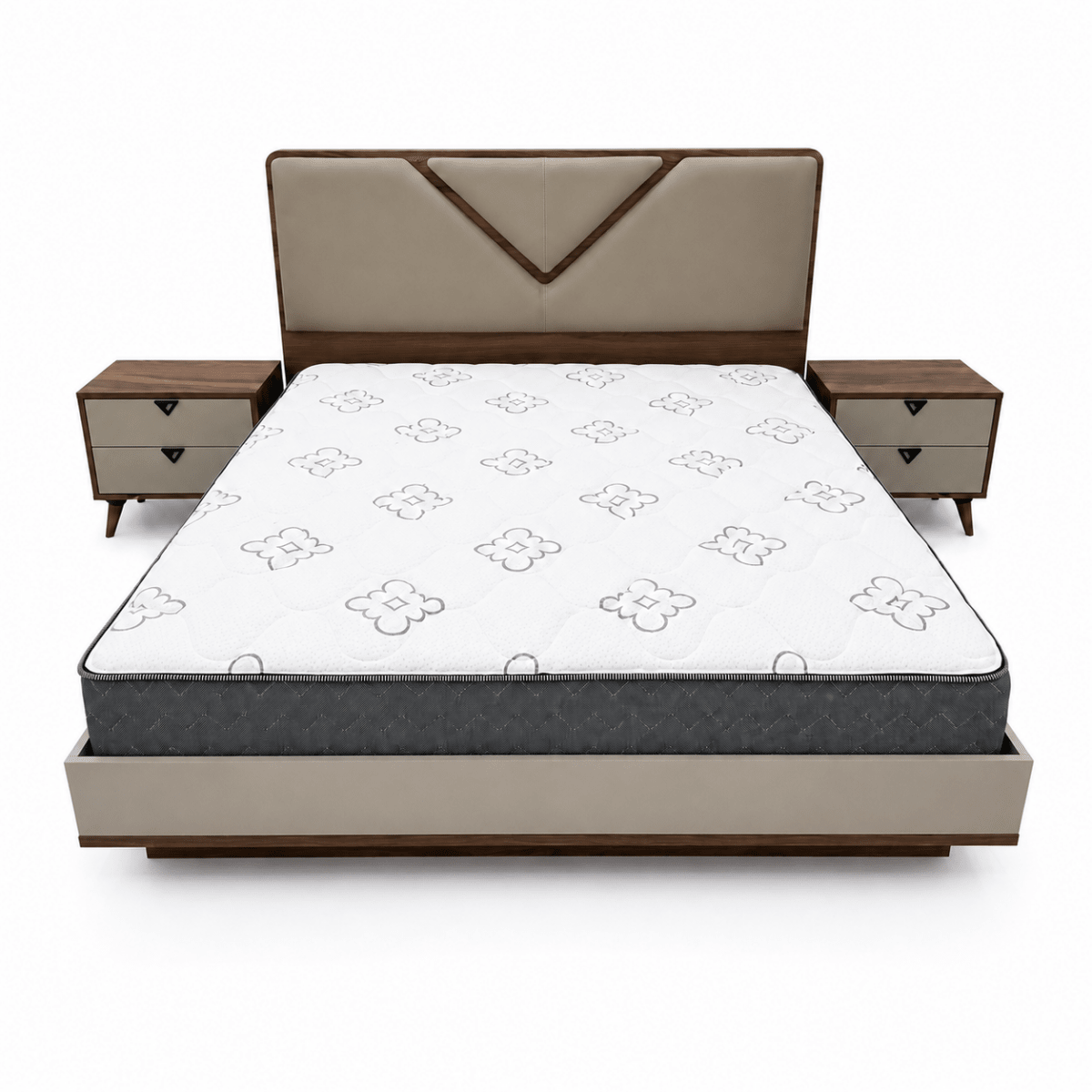 Complete Modern King Bedroom Set with Mattress, 6-Door Wardrobe &amp; Dressing Table - Al Thahani Furniture
