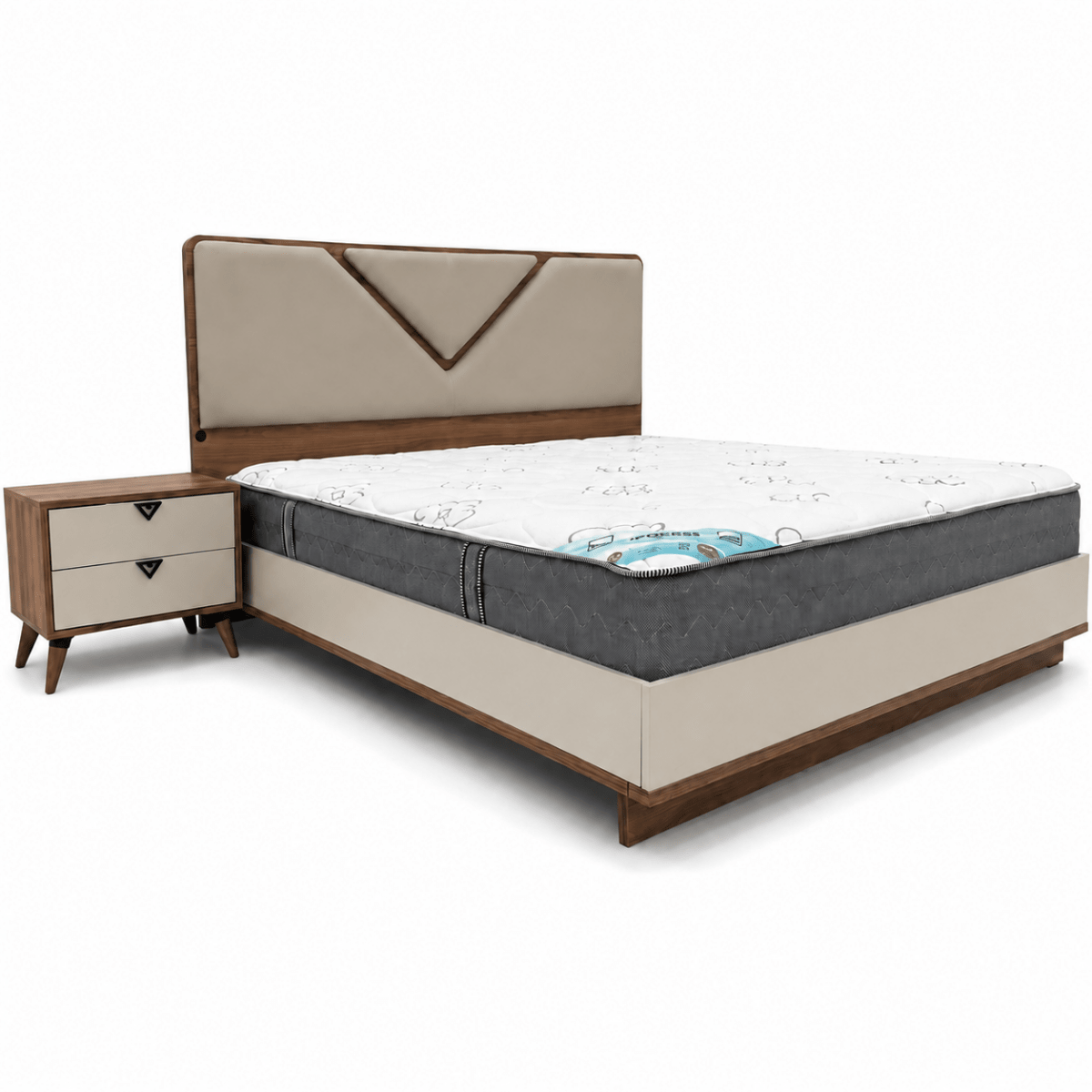 Complete Modern King Bedroom Set with Mattress, 6-Door Wardrobe &amp; Dressing Table - Al Thahani Furniture