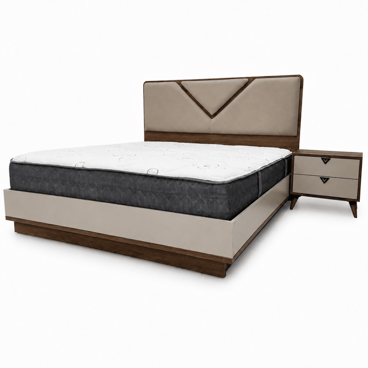Complete Modern King Bedroom Set with Mattress, 6-Door Wardrobe &amp; Dressing Table - Al Thahani Furniture