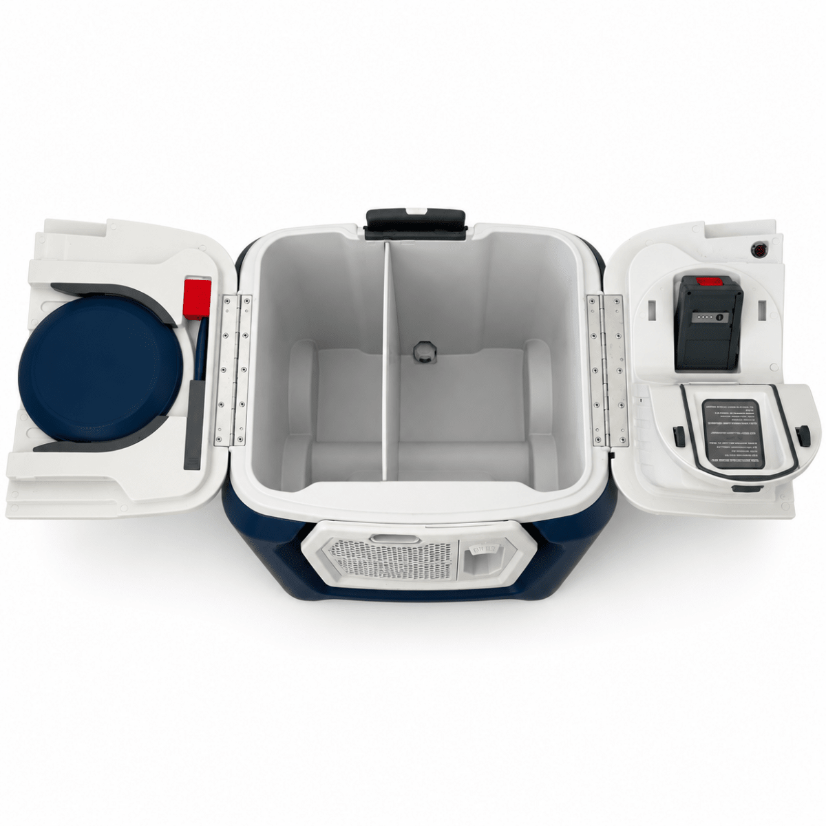 Coolest Cooler Wheeled Party Cooler with Blender, Bluetooth Speaker &amp; Accessories | Navy Blue &amp; White - Al Thahani Furniture