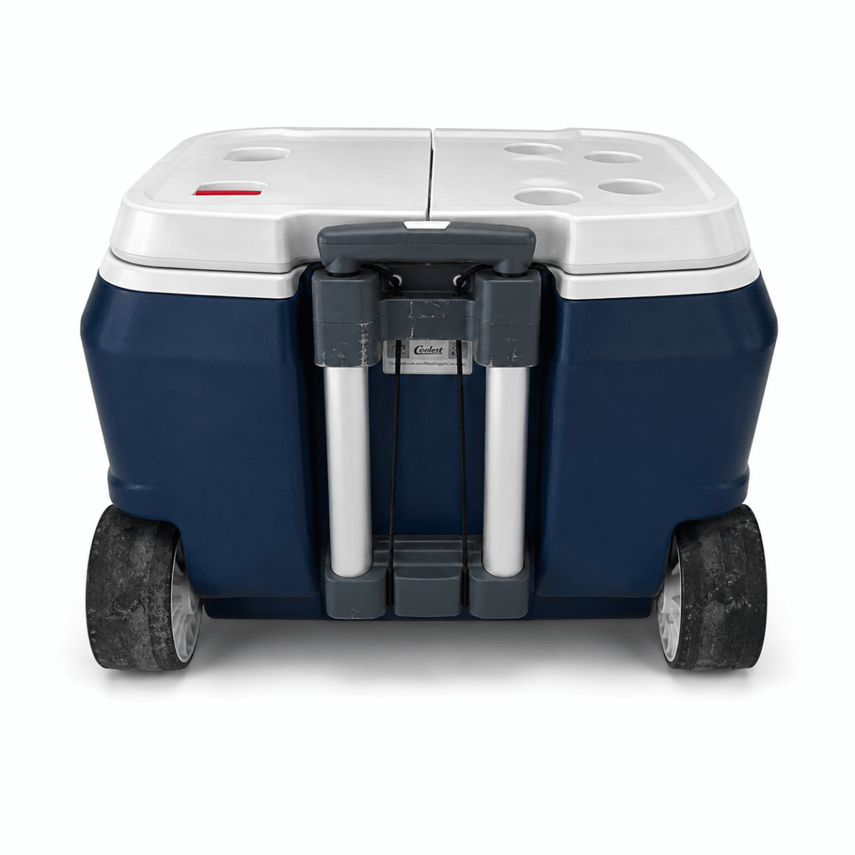 Coolest Cooler Wheeled Party Cooler with Blender, Bluetooth Speaker &amp; Accessories | Navy Blue &amp; White - Al Thahani Furniture