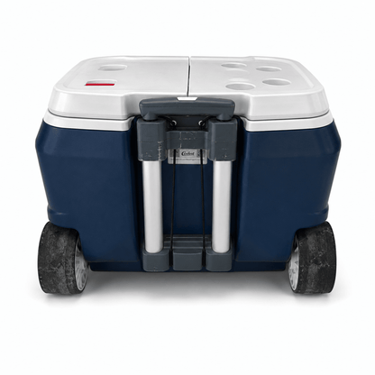 Coolest Cooler Wheeled Party Cooler with Blender, Bluetooth Speaker &amp; Accessories | Navy Blue &amp; White - Al Thahani Furniture