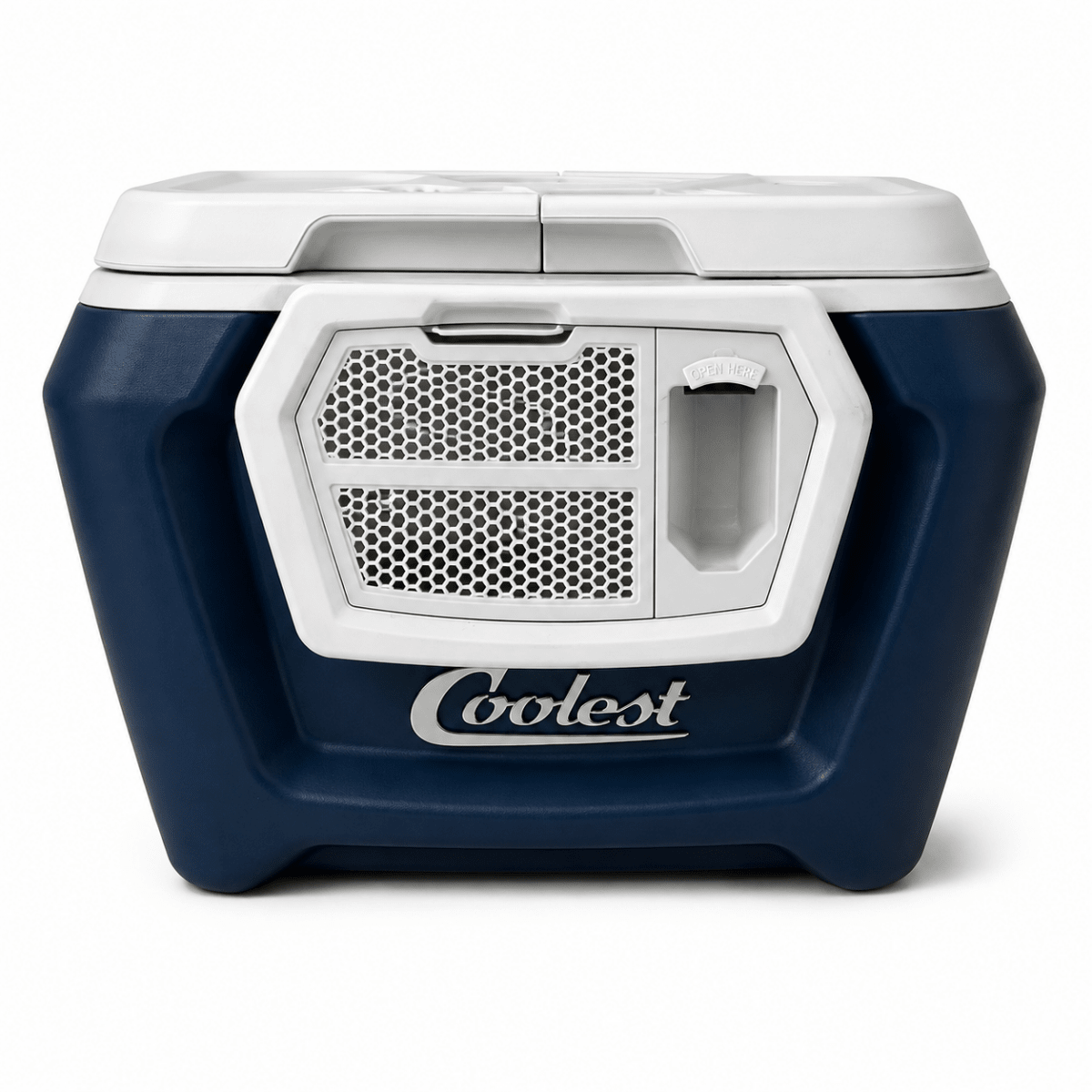 Coolest Cooler Wheeled Party Cooler with Blender, Bluetooth Speaker &amp; Accessories | Navy Blue &amp; White - Al Thahani Furniture
