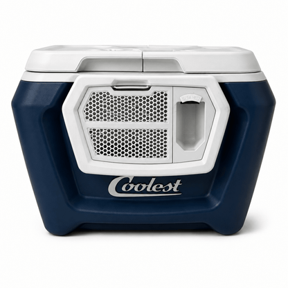 Coolest Cooler Wheeled Party Cooler with Blender, Bluetooth Speaker &amp; Accessories | Navy Blue &amp; White - Al Thahani Furniture