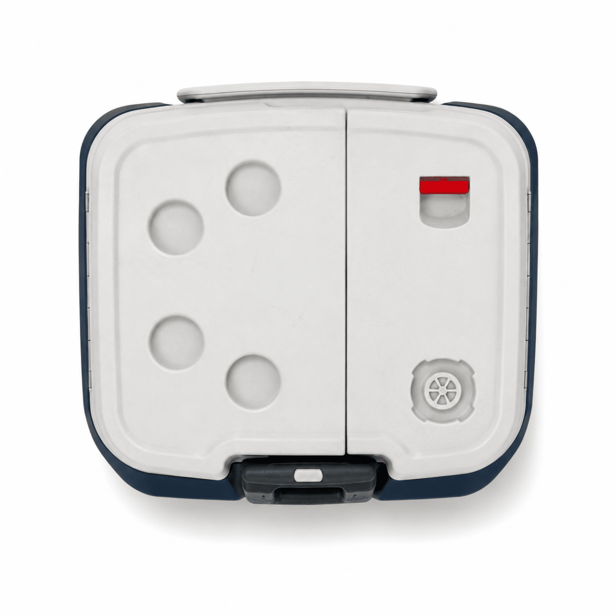 Coolest Cooler Wheeled Party Cooler with Blender, Bluetooth Speaker &amp; Accessories | Navy Blue &amp; White - Al Thahani Furniture