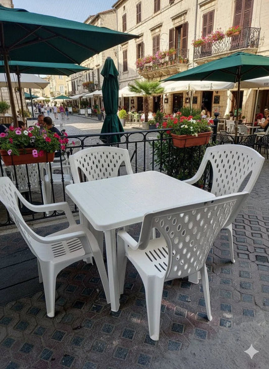 Cosmoplast 4 - Seater Dining Set | White Plastic | Modern Design | Table + 4 Chairs - althahanifurniture