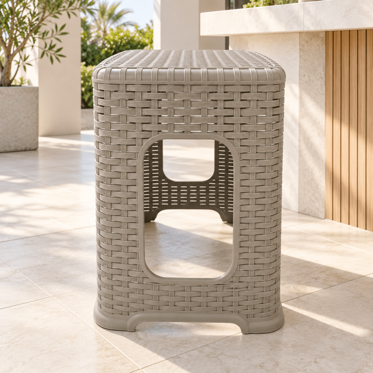 Cosmoplast Cedarattan High Stool – 29 × 29 × 45 cm – Grey - Al Thahani Furniture