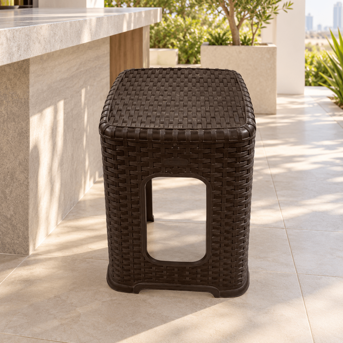 Cosmoplast Cedarattan High Stool – Dark Brown - Al Thahani Furniture