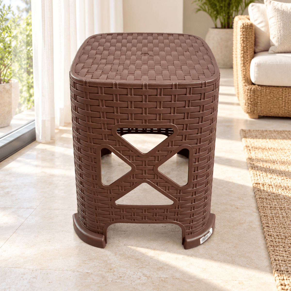 Cosmoplast Cedarattan High Stool – Dark Brown – 29 × 29 × 45 cm - Al Thahani Furniture