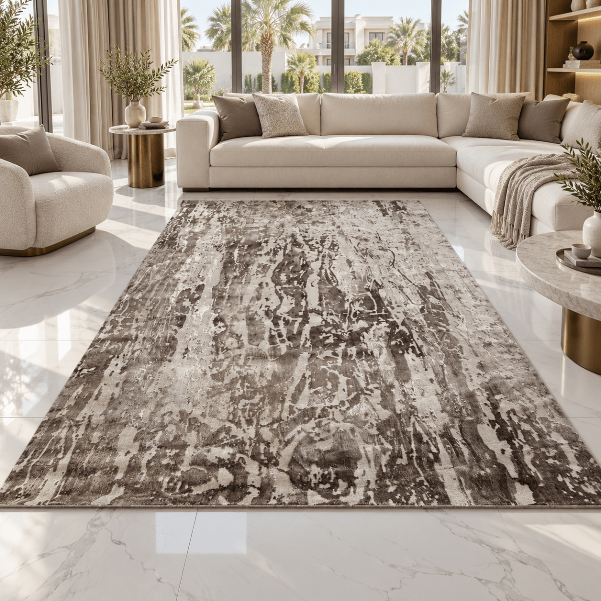 CROWN Modern Abstract Area Carpet – Brown & Beige – 300 × 440 cm - Al Thahani Furniture