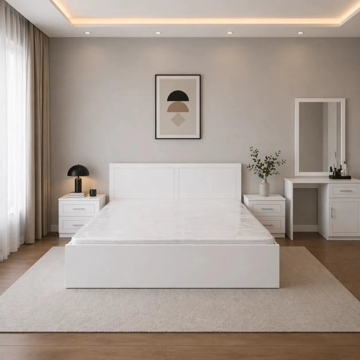 Customized 5 - Piece King Bedroom Set – AFT Pentair Series – White Glossy Finish – Medical Mattress Included – 180x200 cm – Brand New - Al Thahani Furniture