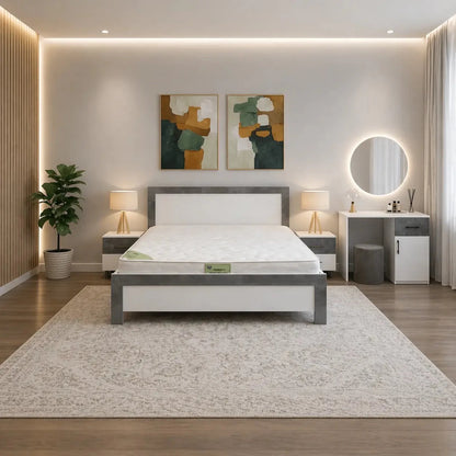 Customized 5 - Piece King Bedroom Set – White & Grey Modern Design – Dressing Table with Mirror & Ottoman Included – 180x200 cm – Brand New - Al Thahani Furniture