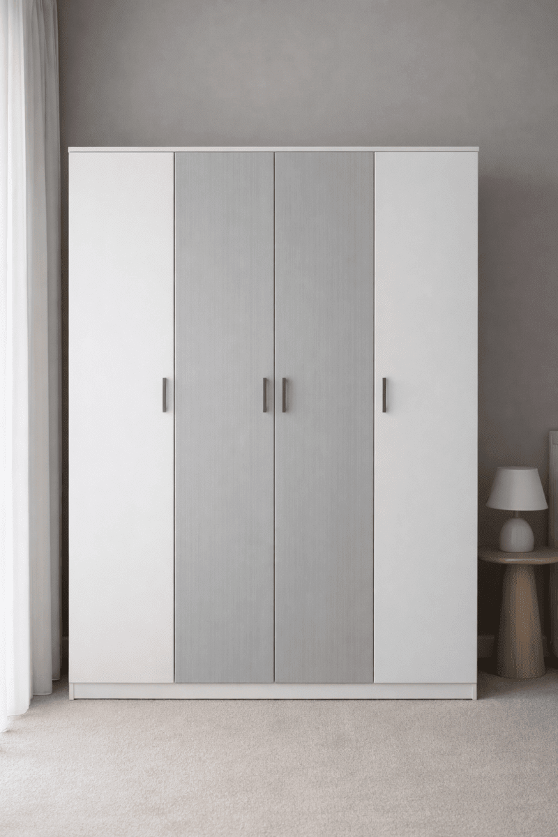 Customized 5 - Piece Queen Bedroom Set – White Panel Design – Solid Wood Wardrobe – Premium Mattress Included – 180x200 cm – Brand New - althahanifurniture