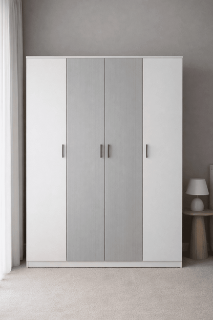 Customized 5 - Piece Queen Bedroom Set – White Panel Design – Solid Wood Wardrobe – Premium Mattress Included – 180x200 cm – Brand New - althahanifurniture
