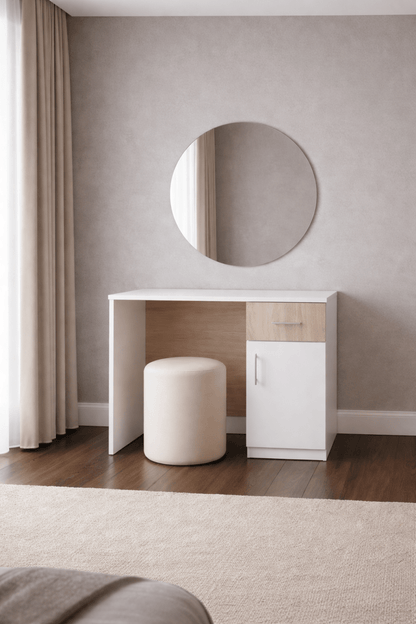 Customized 6 - Piece King Bedroom Set – White & Natural Wood – Dressing Table with Mirror & Stool Included – 180x200 cm – Brand New - althahanifurniture