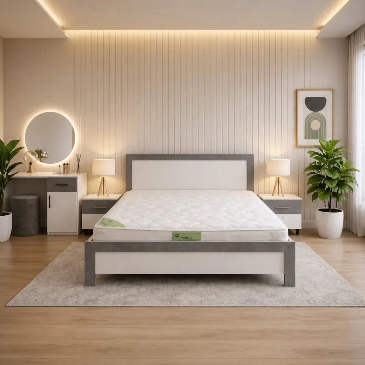 Customized King Bedroom Set – Modern Grey & White – Complete Suite with 5 - Door Wardrobe – Brand New – 180x200 cm - Al Thahani Furniture