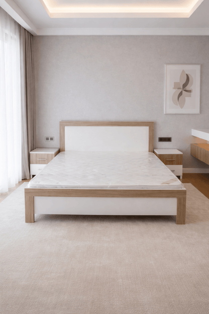 Customized Queen Bedroom Set – Modern White & Wood Design – 4 - Door Wardrobe Included – Brand New – 160x200 cm - althahanifurniture