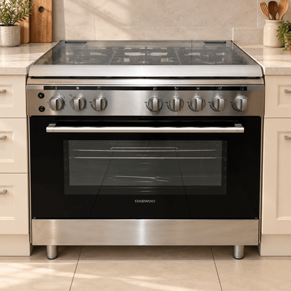 Daewoo DGC-S965M 90 cm 5-Burner Freestanding Gas Cooker – Stainless Steel - Al Thahani Furniture