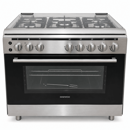 Daewoo DGC-S965M 90 cm 5-Burner Freestanding Gas Cooker – Stainless Steel - Al Thahani Furniture