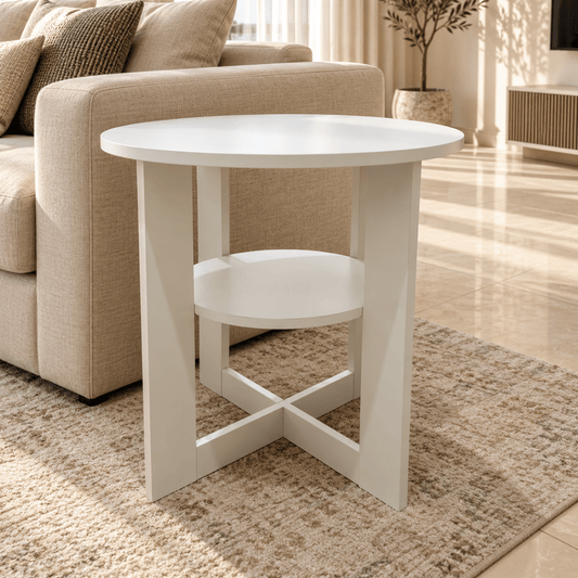 Danube Home Alba Round Side Table with Lower Shelf – 50 × 50 × 55 cm – White - Al Thahani Furniture