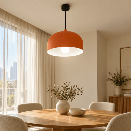 Danube Home Arancio Dome Pendant Light – Orange & Black - Al Thahani Furniture