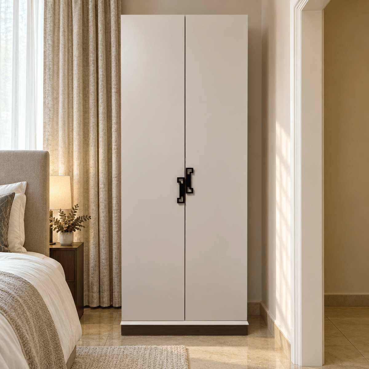 Danube Home Aurelia 2-Door Wardrobe with Hanging Rail – Cream & Walnut - Al Thahani Furniture