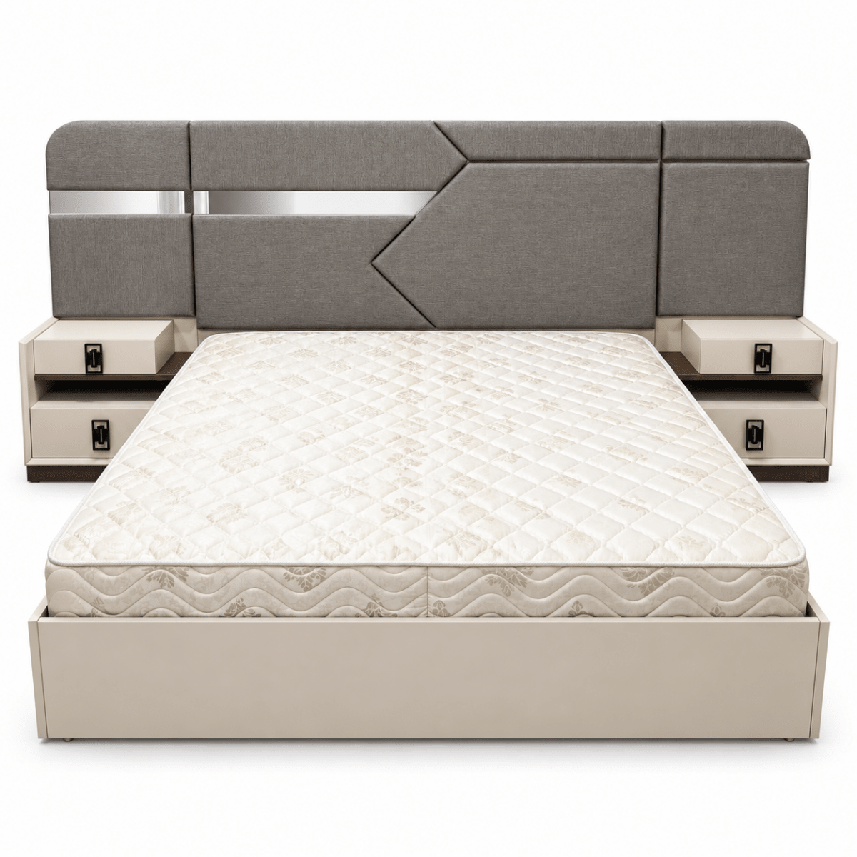 Danube Home Aurelia King Storage Bedroom Set with Mattress – 180 × 200 cm – Cream, Walnut & Grey - Al Thahani Furniture