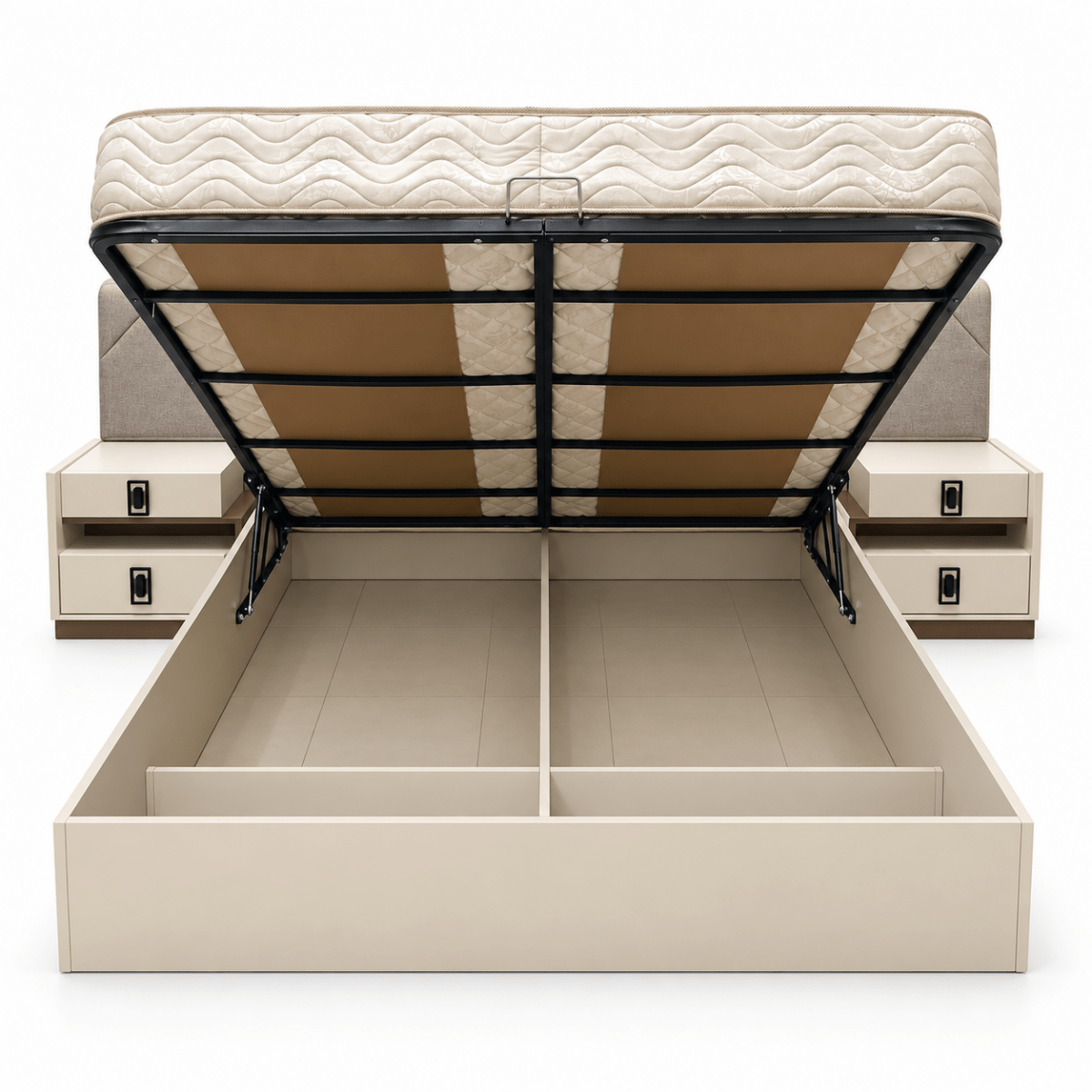 Danube Home Aurelia King Storage Bedroom Set with Mattress – 180 × 200 cm – Cream, Walnut & Grey - Al Thahani Furniture