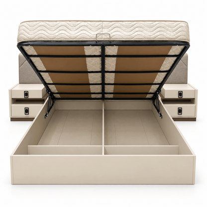 Danube Home Aurelia King Storage Bedroom Set with Mattress – 180 × 200 cm – Cream, Walnut & Grey - Al Thahani Furniture
